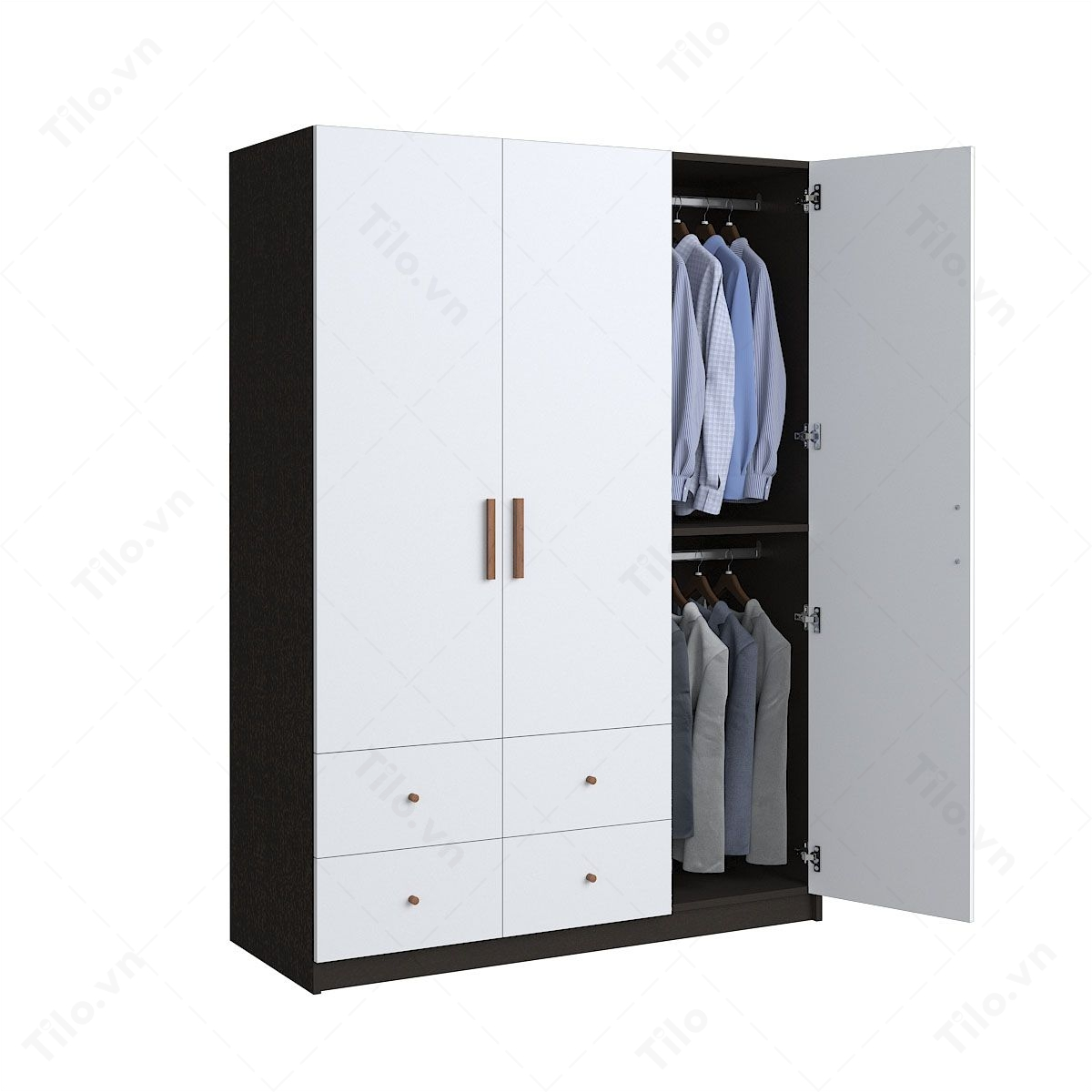 Mẫu tủ quần áo 3 cánh tinh giản 4 hộc kéo